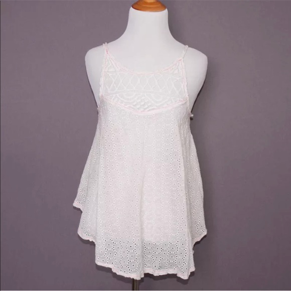 FREE PEOPLE LACE TAUPE TANK w/PINK STITCHING. - Picture 3 of 8